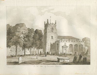 Cannock kirke: sepia tegning av Thomas Peploe Wood