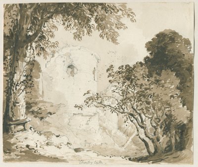 Chartley Castle: blyant- og vasketegning, nd [1837-1838] av Thomas Peploe Wood