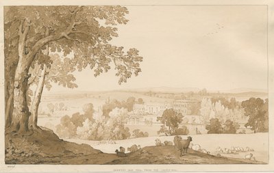 Chartley Hall: sepia-tegning, 1837 av Thomas Peploe Wood