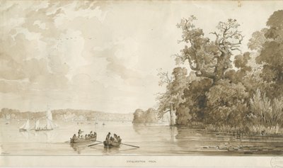 Chillington Park - Pool: sepia-tegning, nd [1837-1838] av Thomas Peploe Wood