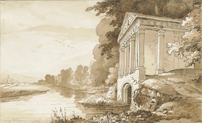 Colwich - Temple nær Wolseley Bridge: sepia vask tegning, nd [1837-1838] (tegning) av Thomas Peploe Wood