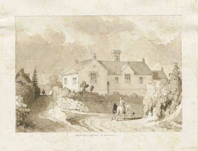 Croxden - Kapell og skole: sepia vask tegning, nd [1817-1845] (tegning) av Thomas Peploe Wood