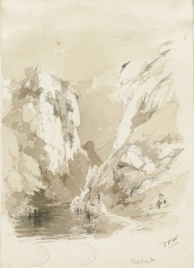 Dovedale - landskap: blyant- og vasketegning, nd [1817-1845] (tegning) av Thomas Peploe Wood
