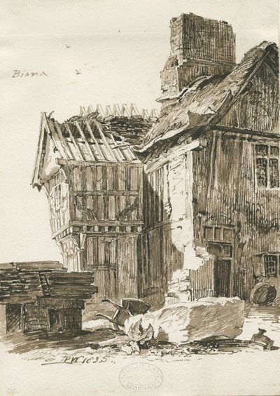 Eccleshall - Biana Hall: sepia-tegning, 1835 av Thomas Peploe Wood