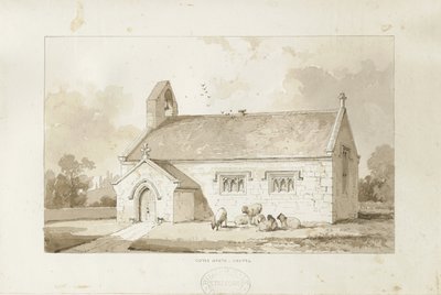 Eccleshall - Cotes Heath Chapel: sepia vask tegning, nd [1817-1845] av Thomas Peploe Wood