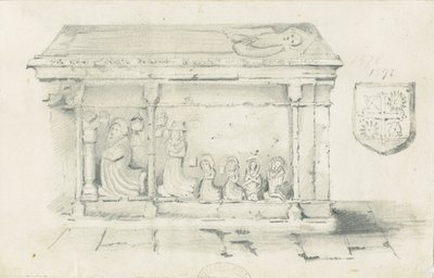Eccleshall Church - Biskop Benthams grav: blyanttegning, nd [1817-1845] av Thomas Peploe Wood