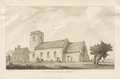 Ellenhall kirke: sepia-tegning av Thomas Peploe Wood