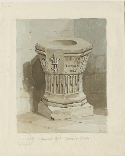 Font i Penkridge Church: akvarellmaleri, ndc 1836] (maleri) av Thomas Peploe Wood