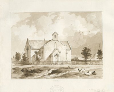 Gentleshaw Church: sepia-tegning av Thomas Peploe Wood