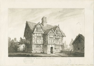 Gnosall Village - Ancient House: vasketegning av Thomas Peploe Wood