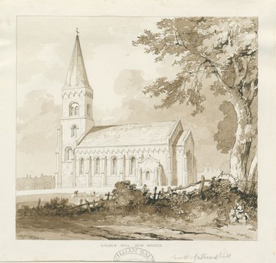 Golden Hill Church: sepia vask tegning av Thomas Peploe Wood