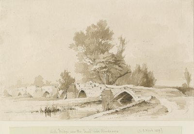 Handsacre - Old High Bridge: sepia-tegning, 1839 av Thomas Peploe Wood