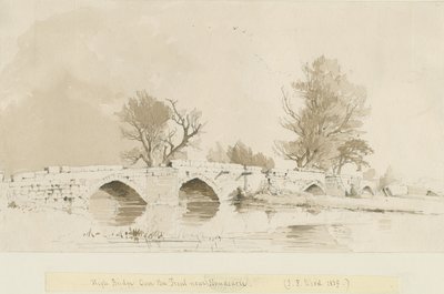 Handsacre - Old High Bridge: sepia vask tegning av Thomas Peploe Wood