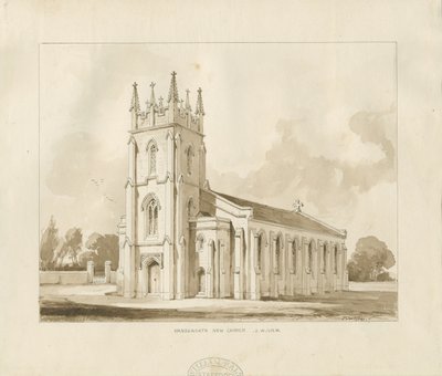 Handsworth Church: sepia-tegning av Thomas Peploe Wood