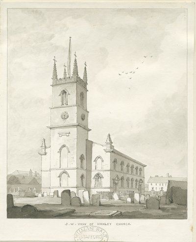 Hanley Church: sepia-tegning, nd [?1838] (tegning) av Thomas Peploe Wood