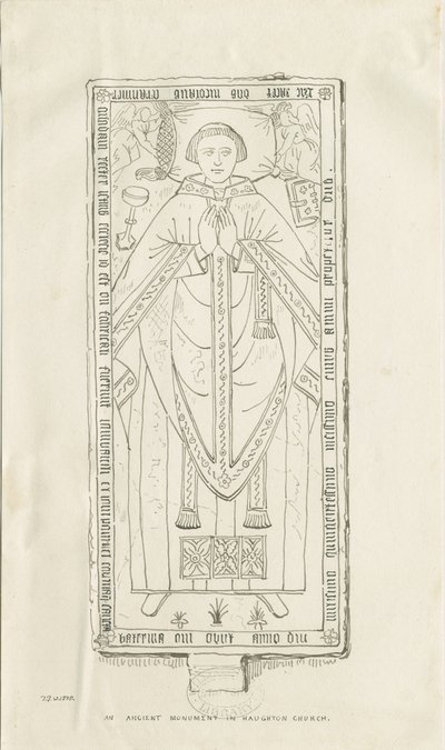 Haughton Church - Monument til Nicholas Graviner: pennetegning av Thomas Peploe Wood