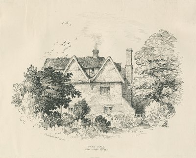 High Offley - Park Hall: penn- og blekktegning (vignettert) av Thomas Peploe Wood