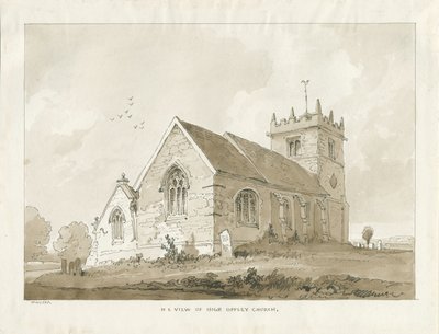 High Offley Church: sepia-tegning av Thomas Peploe Wood