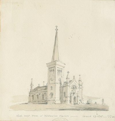Hildersteinskirken: blyant- og vasketegning av Thomas Peploe Wood