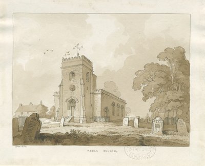 Keele kirke: sepia-tegning av Thomas Peploe Wood