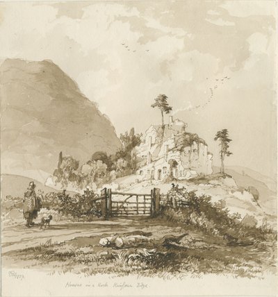 Kinver Edge: sepia-tegning, 1837 av Thomas Peploe Wood