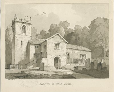 Maer kirke: sepia vasketegning, 1838 av Thomas Peploe Wood