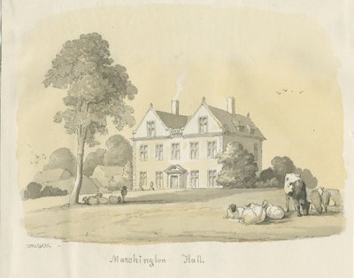 Marchington Hall: vannfarge og blekkmaleri, 1836 av Thomas Peploe Wood