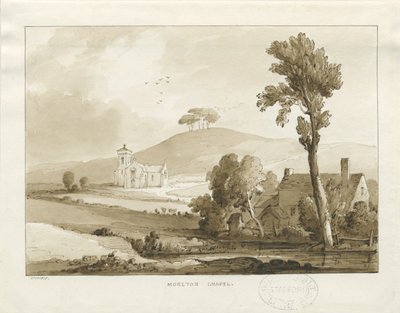 Moreton Chapel: sepia vask tegning, 1838 av Thomas Peploe Wood