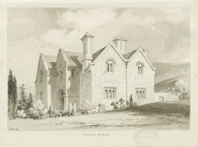 Moreton Vicarage: sepia vasketegning, 1841 av Thomas Peploe Wood