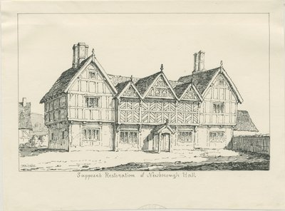 Newborough Hall: pennetegning, 1836 av Thomas Peploe Wood