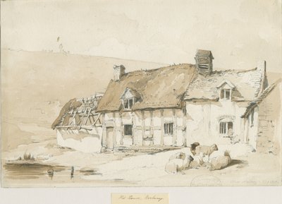 Norbury Village - Old Houses: sepia vask tegning av Thomas Peploe Wood