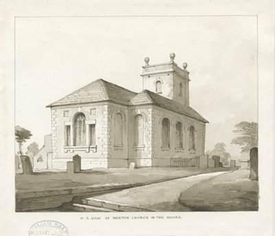 Norton-in-the-Moors-kirken: sepiavasktegning, nd [1817-1845] av Thomas Peploe Wood