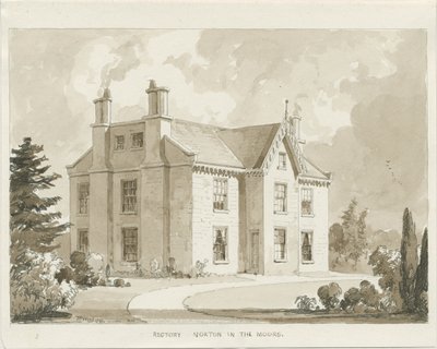 Norton-in-the-Moors prestegård: sepia vasketegning, 1841 av Thomas Peploe Wood