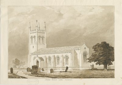 Norton Canes Church: sepia vask tegning av Thomas Peploe Wood