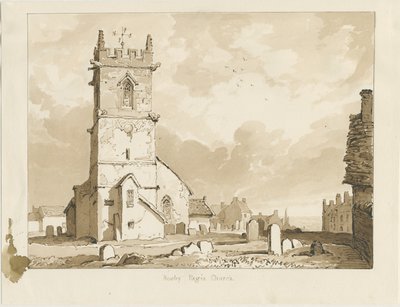 Rowley Regis Church: sepia-tegning, 1837 av Thomas Peploe Wood