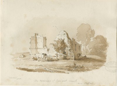 Stafford - Creswell Chapel: sepia-tegning (vignettert) av Thomas Peploe Wood