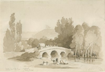 Stafford - Hollyford Bridge, Milford: sepia-tegning, 7. juni 1838 (tegning) av Thomas Peploe Wood