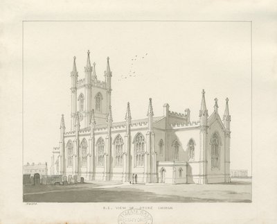 Stoke-upon-Trent Church [Ny]: sepia-tegning av Thomas Peploe Wood