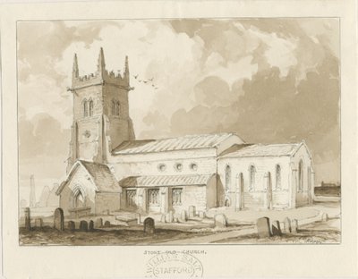 Stoke-upon-Trent kirke [gammel]: sepia-tegning, 1841 av Thomas Peploe Wood