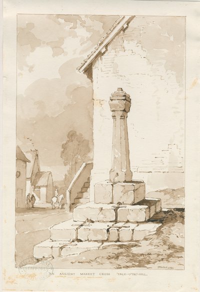 Talke - Ancient Market Cross: sepia-tegning av Thomas Peploe Wood
