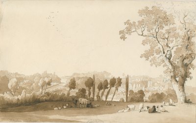 Tettenhall - Distant View from South East: blyant- og vasketegning, 30. august 1837 av Thomas Peploe Wood