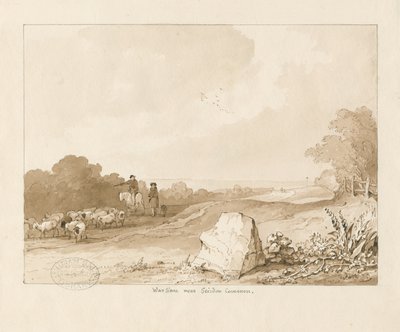 Trysull - "War Stone near Seisdon Common": penn og sepia vask tegning, 1837 av Thomas Peploe Wood