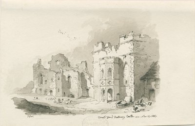 Tutbury Castle - Court Yard: penn- og vasketegning, 27. november 1837 av Thomas Peploe Wood