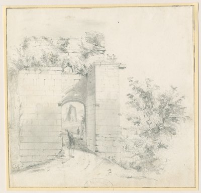 Tutbury Castle - Entrance Gateway: blyanttegning, nd [?1800-tallet] (tegning) av Thomas Peploe Wood