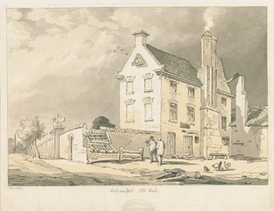 Wednesfield - "Old Hall": sepia, penn og fargetone tegning, 1837 av Thomas Peploe Wood