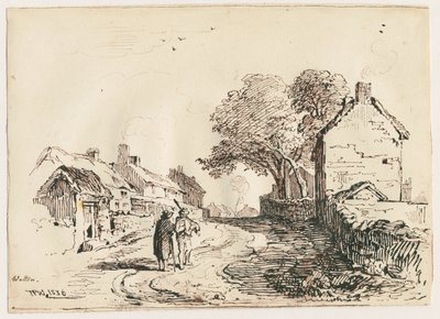 Wetton - Village Street: penn- og blekktegning, 1836 av Thomas Peploe Wood