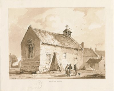 Wheaton Aston Chapel: sepia vasketegning, 1841 av Thomas Peploe Wood