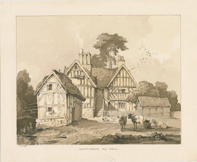 Whittington Hall: penn og vask tegning av Thomas Peploe Wood