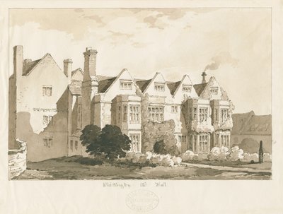 Whittington Hall: penn og vask tegning, 1836 av Thomas Peploe Wood