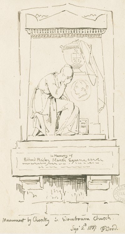 Wombourne Church - Monument til Richard Bailey Marsh: penn- og sepia-tegning, 2. september 1837 (tegning) av Thomas Peploe Wood